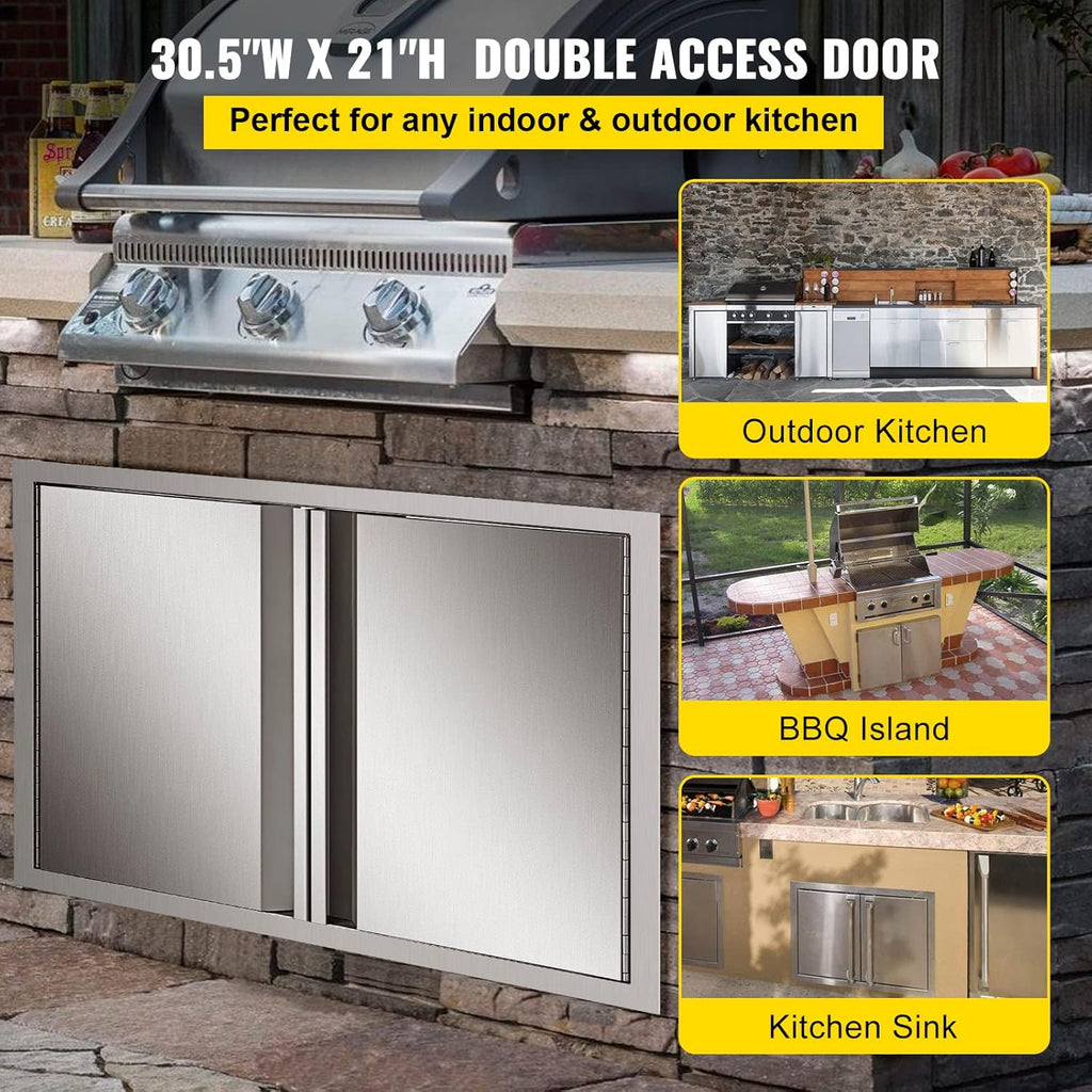 Stainless Steel Double BBQ Access Door with Recessed Handle F510