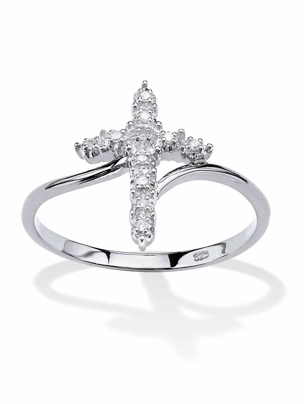 White Diamond Accent Cross Ring in 18k Gold-Plated or Platinum-Plated Sterling Silver S659272