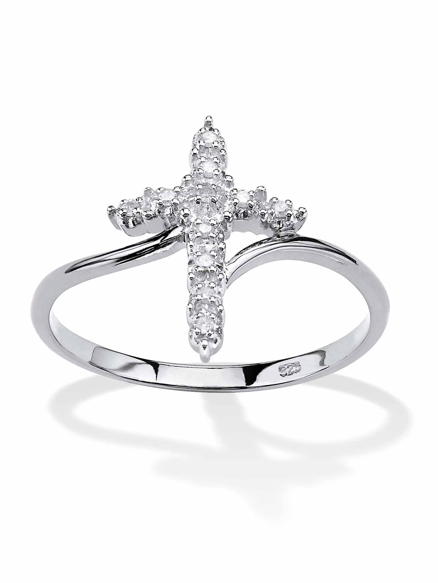 White Diamond Accent Cross Ring in 18k Gold-Plated or Platinum-Plated Sterling Silver S659272