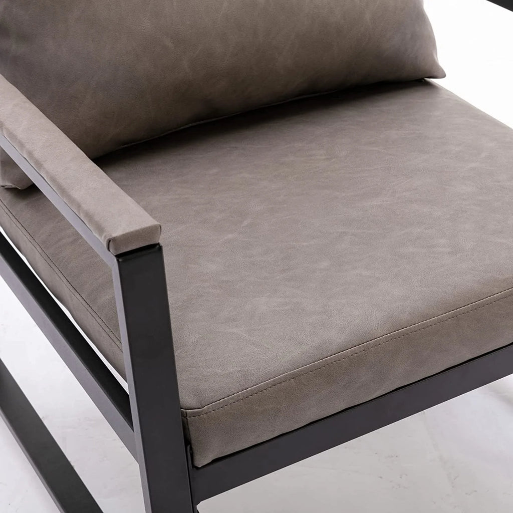 Gray Faux Leather Upholstered Accent Chair with Metal Frame J870218