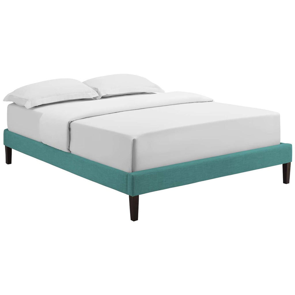 Teal Queen Fabric Bed Frame with Squared Tapered Legs U58800