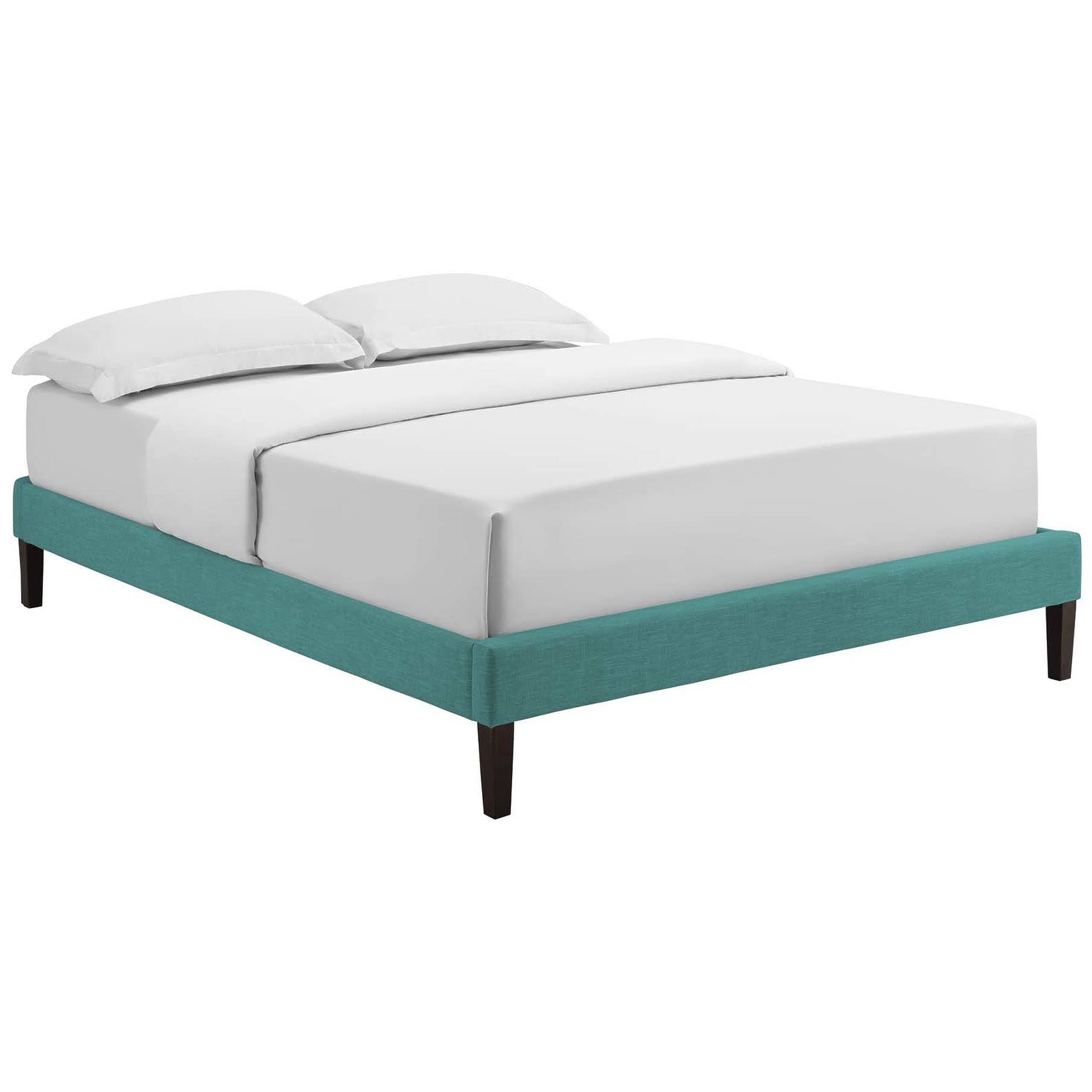 Teal Queen Fabric Bed Frame with Squared Tapered Legs U58800