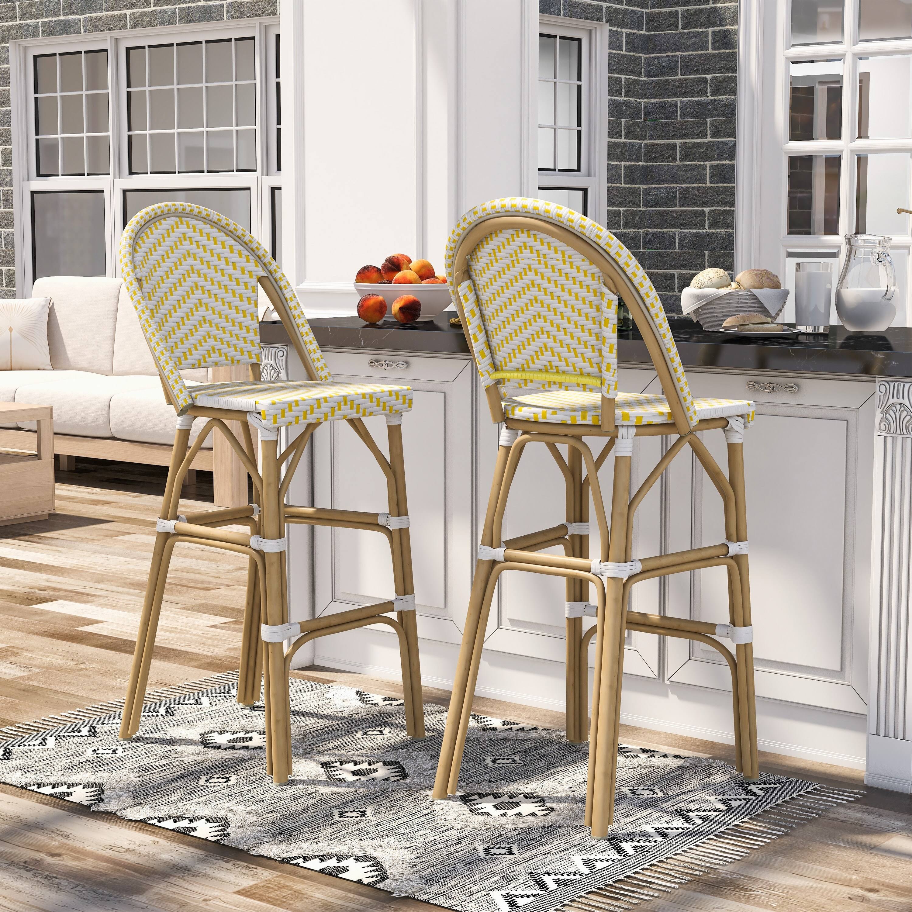 Navy & White Patio Bar Chairs (Set of 2) E965548
