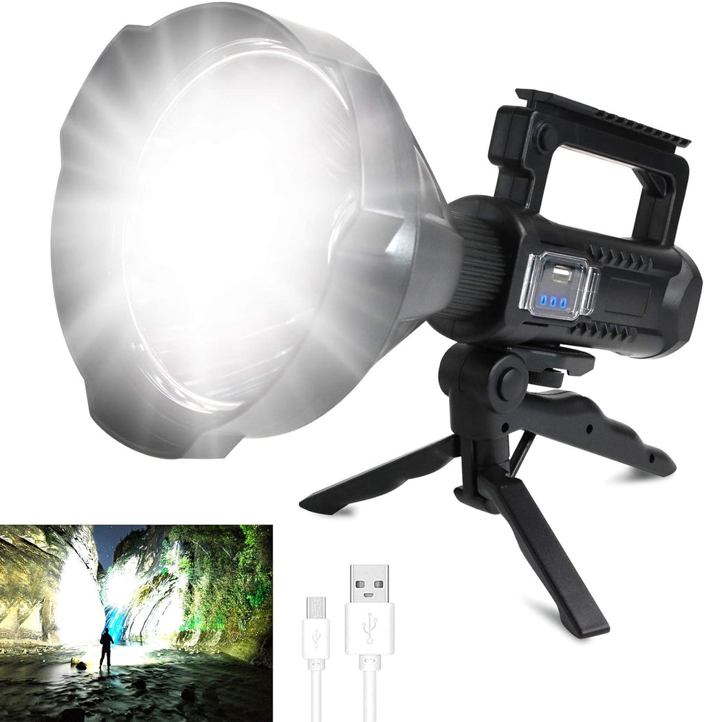 Rechargeable LED Spotlight Flashlights 90000 Lumens XHP90.2 Super Bright Searchlight with 4 Modes IPX5 Waterproof Large Flashlight with Tripod J932