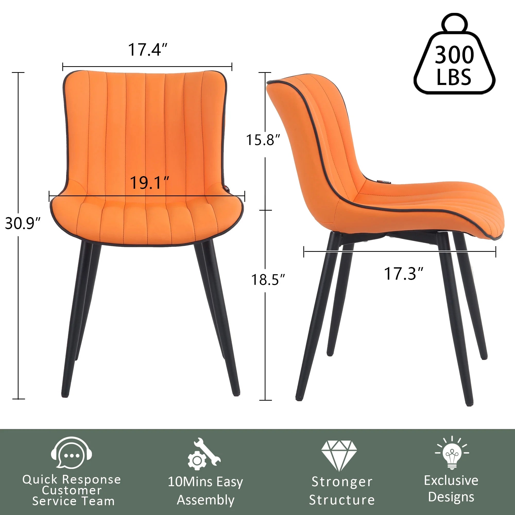 Orange PU Leather Wingback Dining Chair Set of 4 Q787886