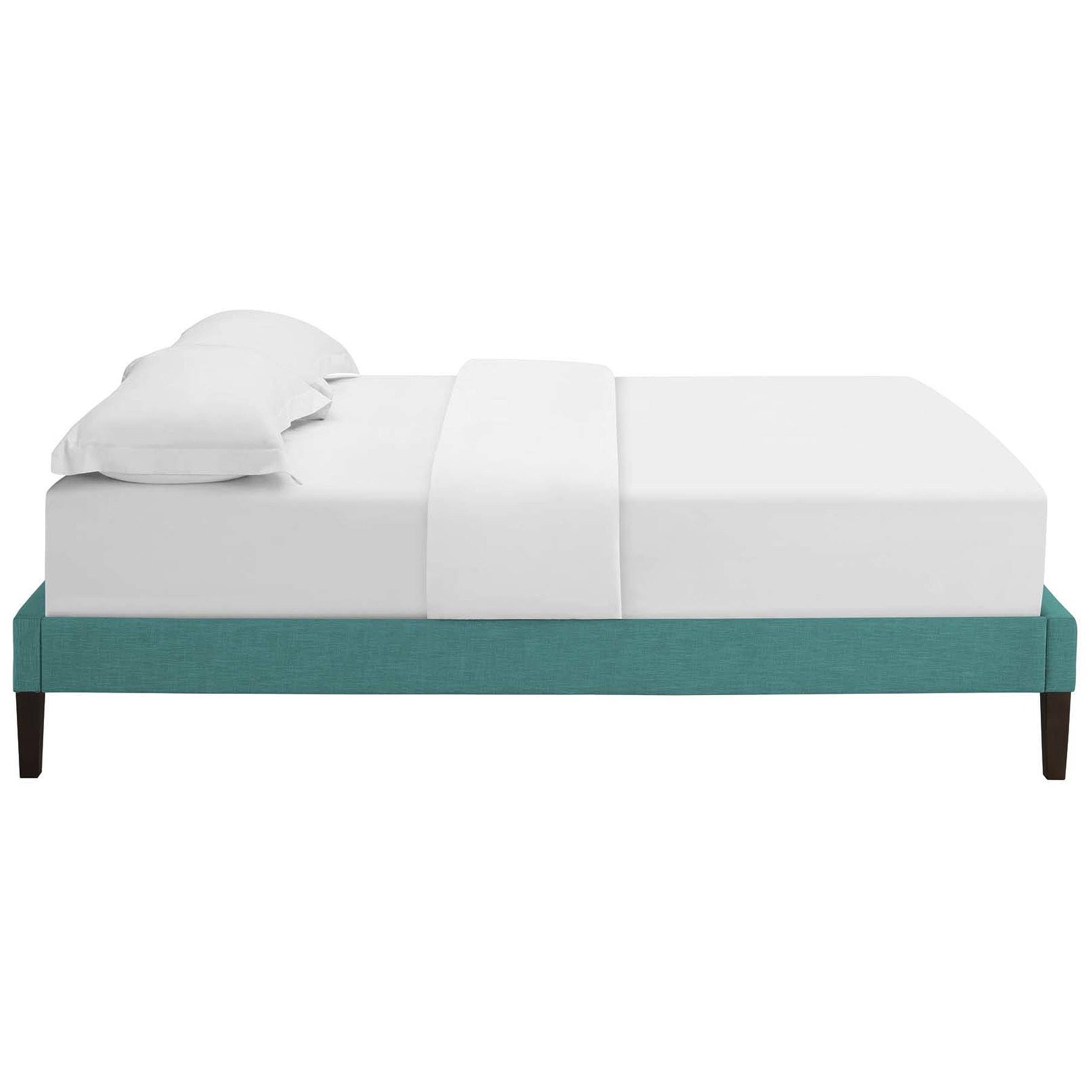 Teal Queen Fabric Bed Frame with Squared Tapered Legs U58800
