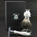 Safety Razor with Pure Badger Hair Shaving Brush & Steel Holder/Stand Y397953