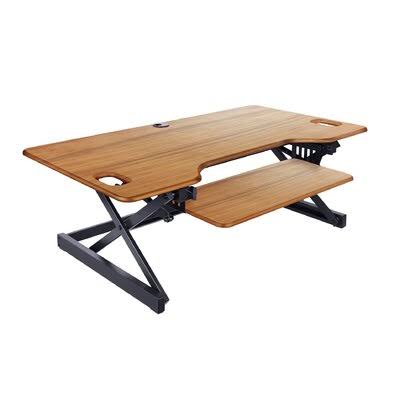 Teak/Black Retractable Standing Desk Converter F705