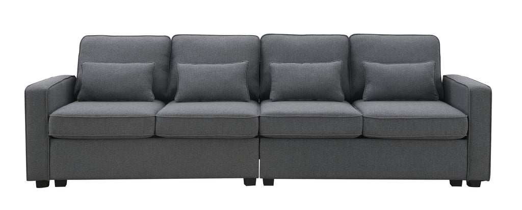 104" 4-Seater Linen Fabric Sofa with Armrest Pockets and 4 Pillows L379379