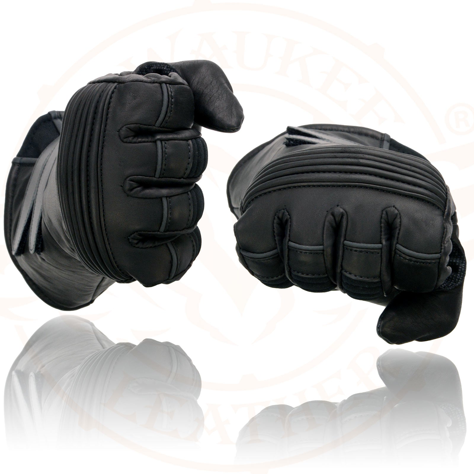 Black Cowhide Leather Gauntlet Motorcycle Gloves E45408