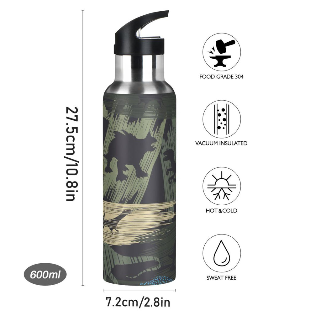 Camouflage Dinosaur Stainless Steel Water Bottle with Straw Lid, 20 OZ I726