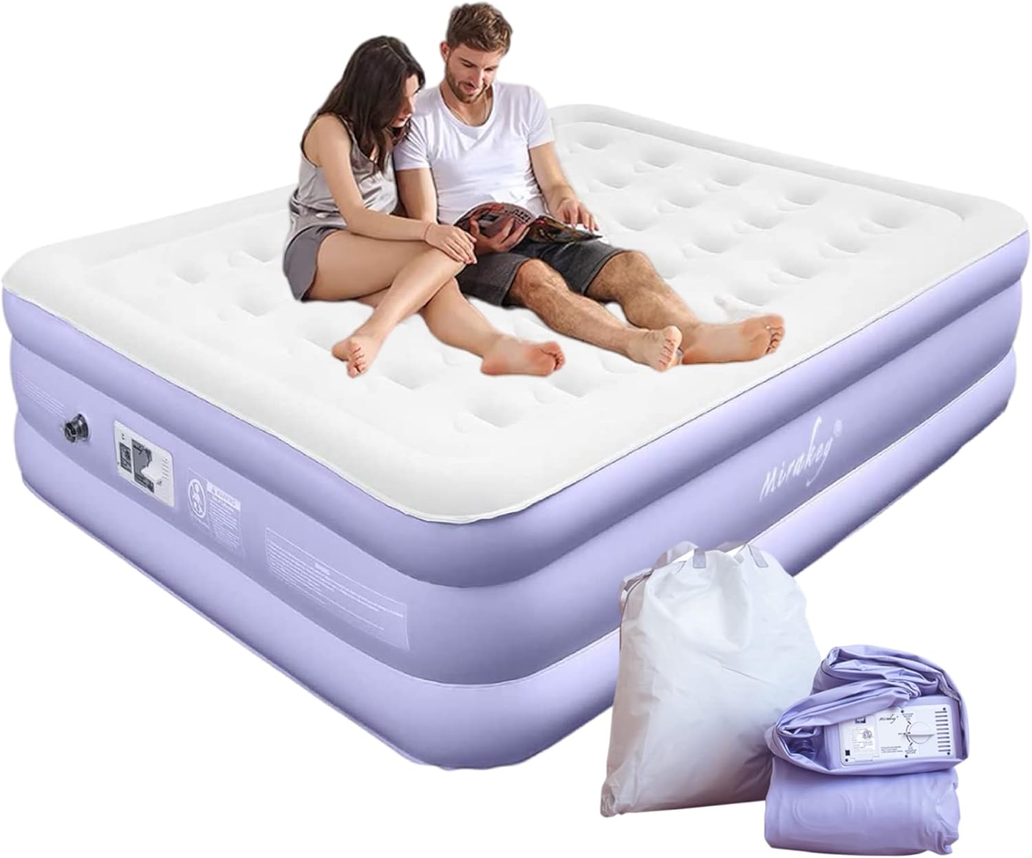 Light Blue White Velvet Flocked Twin Air Mattress with Built in Pump B16281
