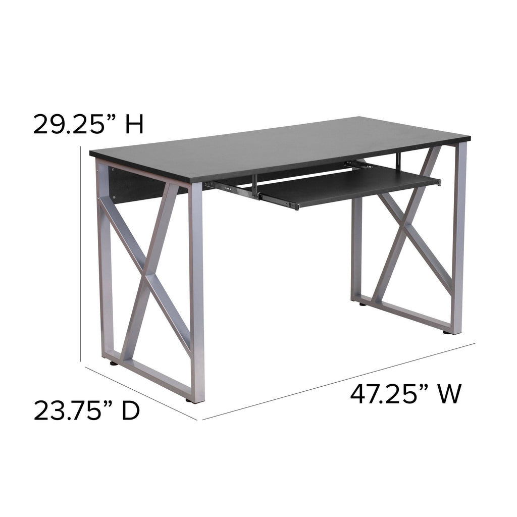 Black Computer Desk with Pull-Out Keyboard Tray U1646