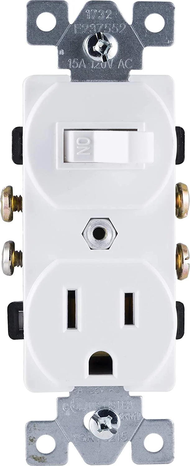 White Two-in-One Light Switch Outlet, 5 Pack U548801