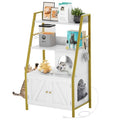Gold White Wooden Cat Litter Box Enclosure with Shelves O472