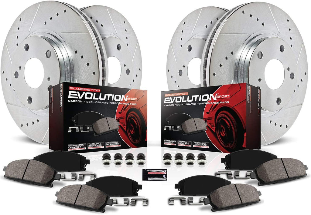 Front and Rear Carbon Fiber Brake Pads with Drilled & Slotted Brake Rotors Kit Z29899