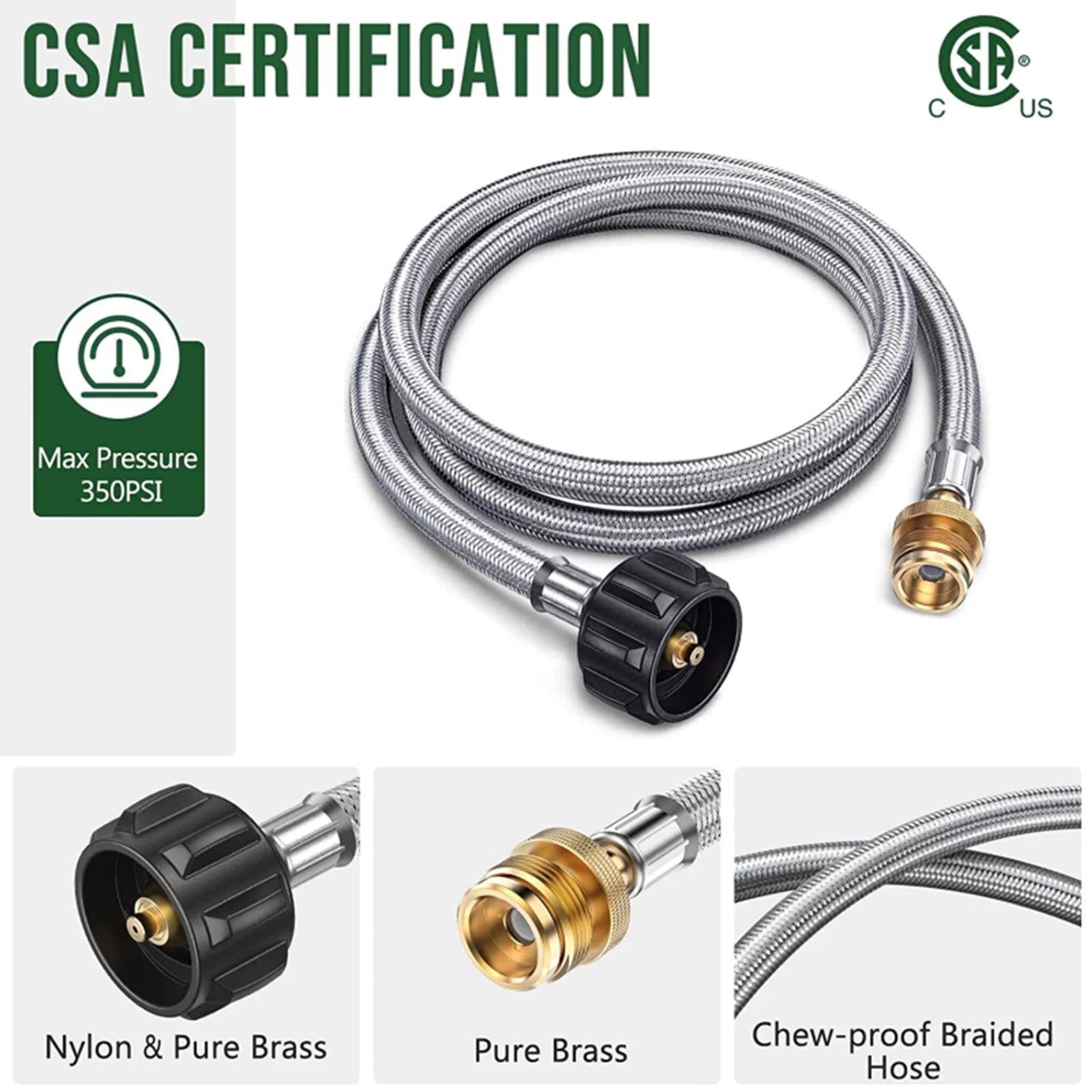 Propane Adapter Hose 8FT, 1 lb to 20 lb Propane Tank Hose Y104