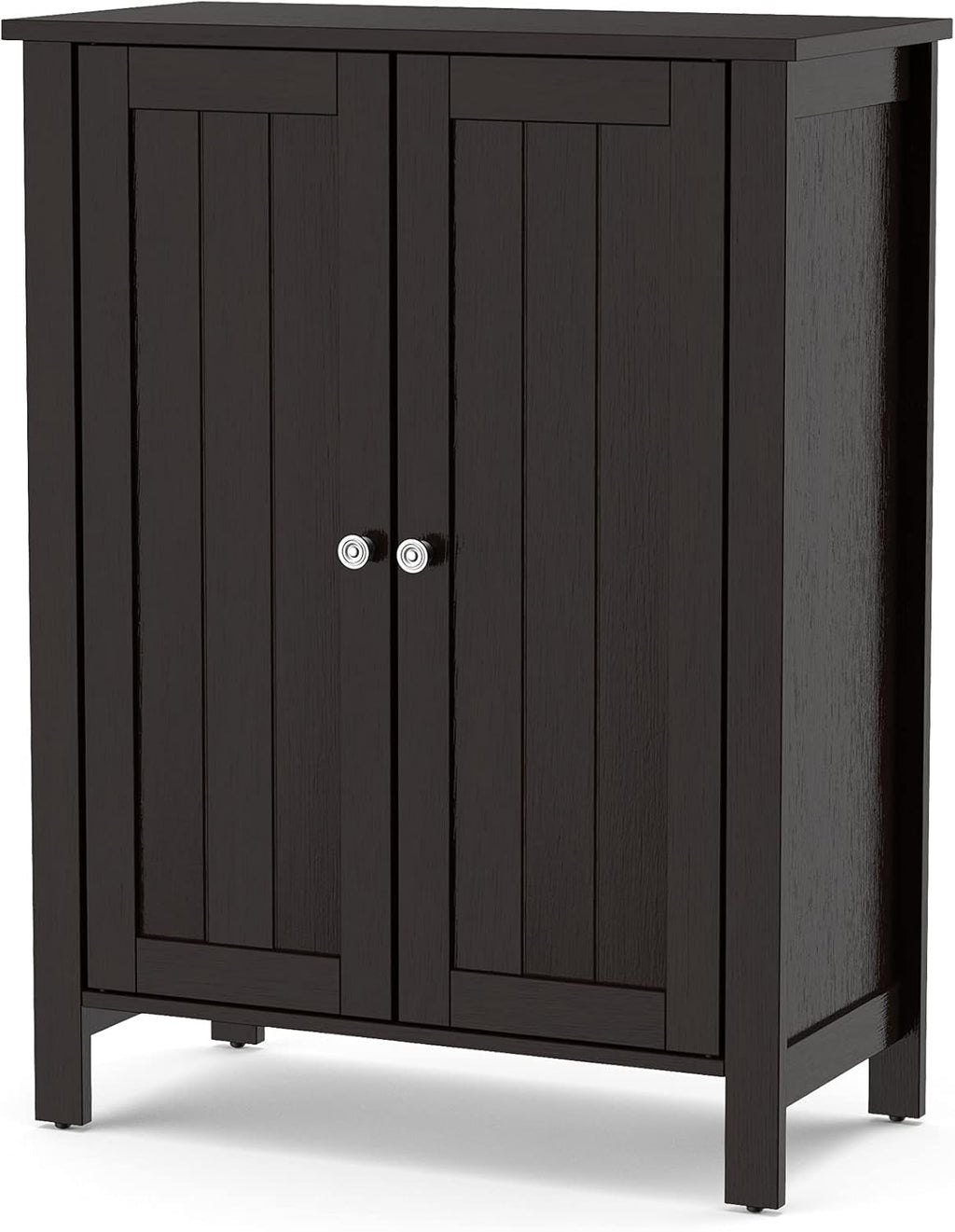 Brown 3 Tier Wooden Bathroom Floor Cabinet with Double Door O234752