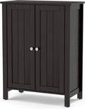 Brown 3 Tier Wooden Bathroom Floor Cabinet with Double Door O234752