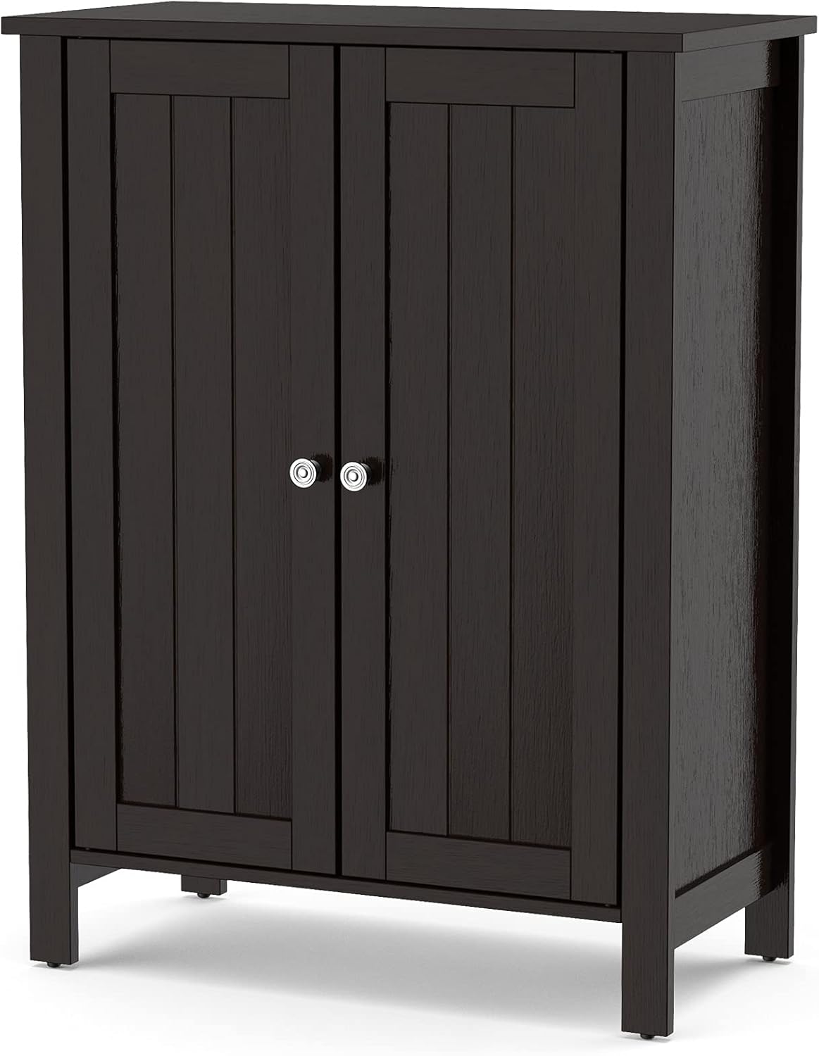 Brown 3 Tier Wooden Bathroom Floor Cabinet with Double Door O234752