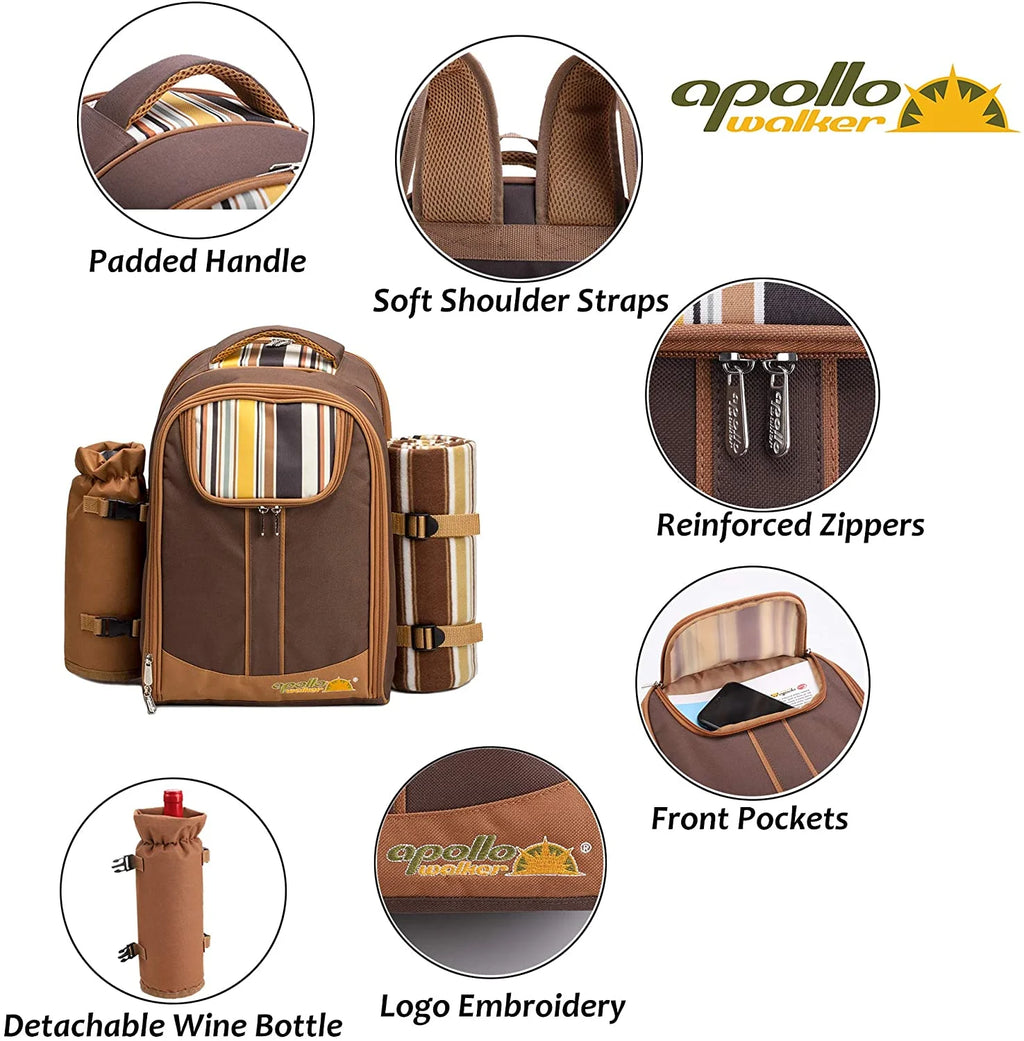 Picnic Backpack for 2 Person with Cooler Compartment, Fleece Blanket, Plates and Cutlery K432927