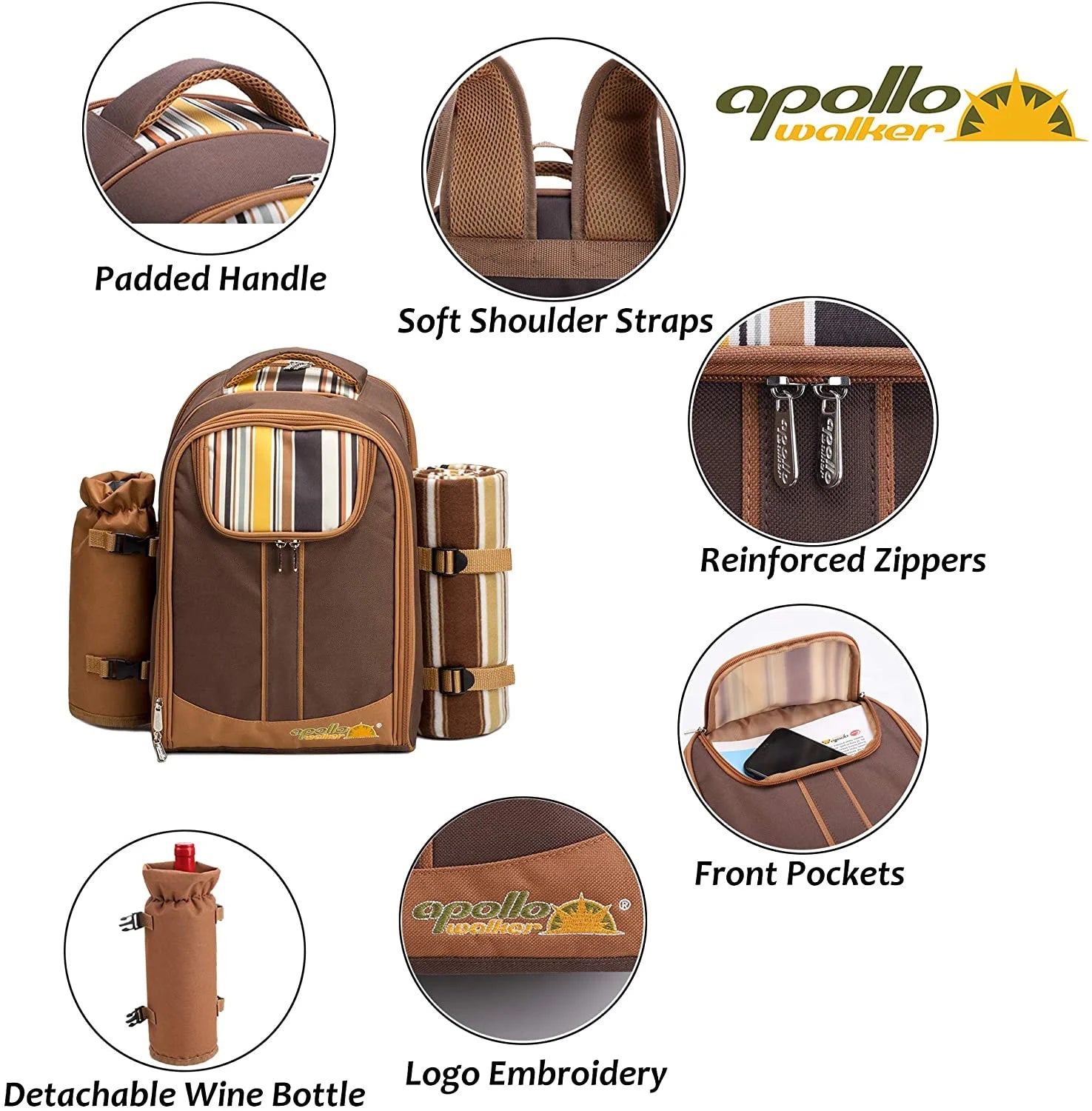 Picnic Backpack for 2 Person with Cooler Compartment, Fleece Blanket, Plates and Cutlery K432927