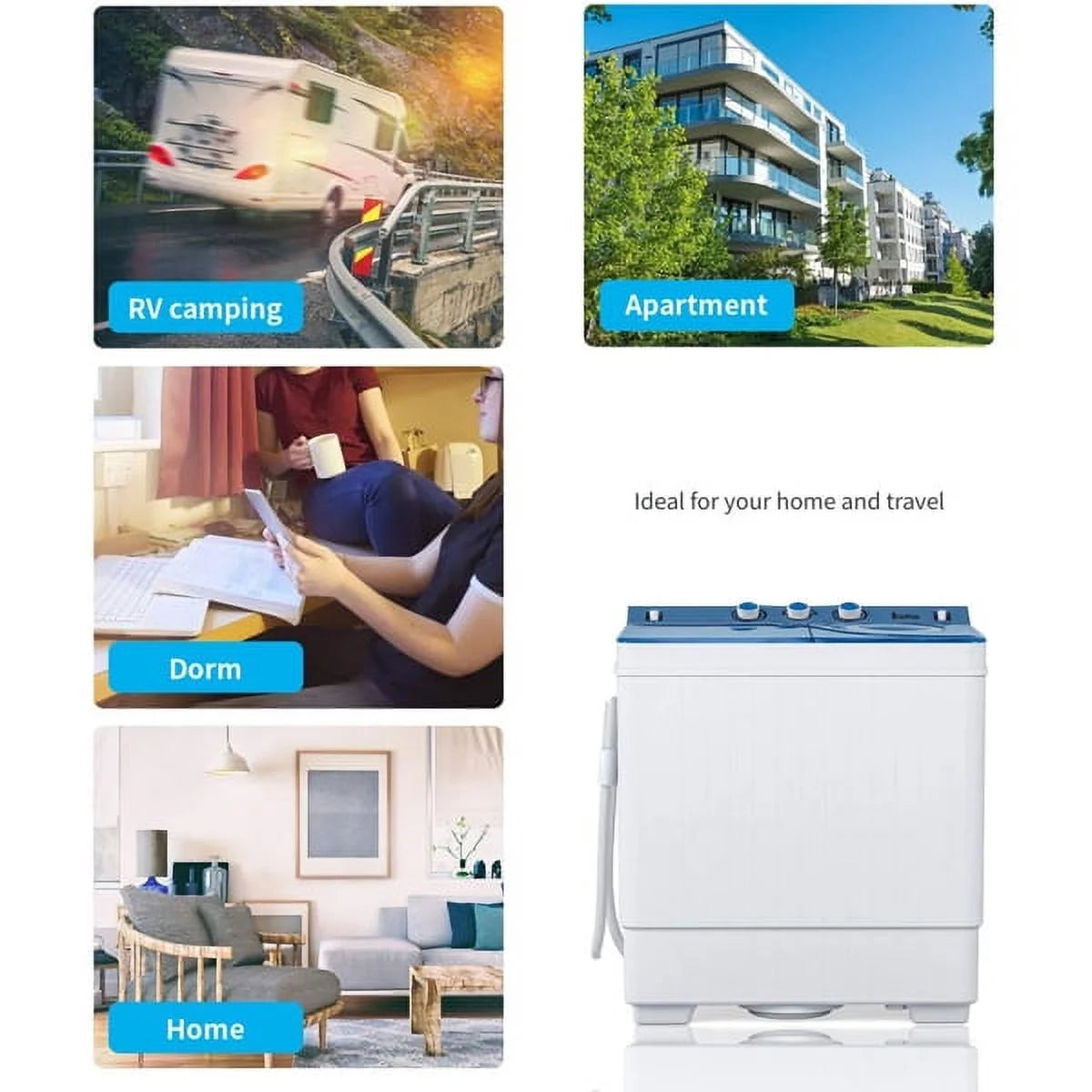 Semi-automatic Twin Tub Washing Machine, 26Lbs, White & Blue C8566