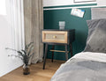 Black 2-Drawer Woven Cane Front Accent Nightstand with Brass Knobs O30508