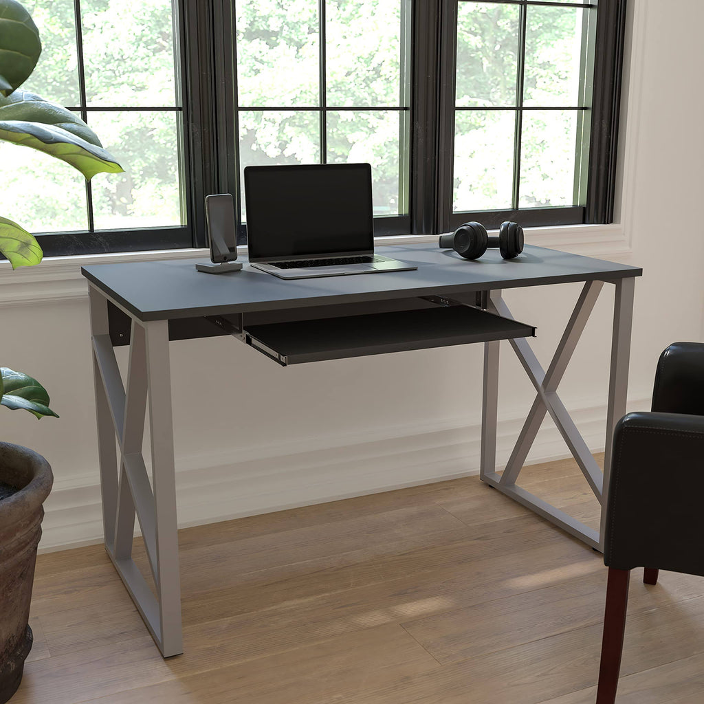 Black Computer Desk with Pull-Out Keyboard Tray U1646