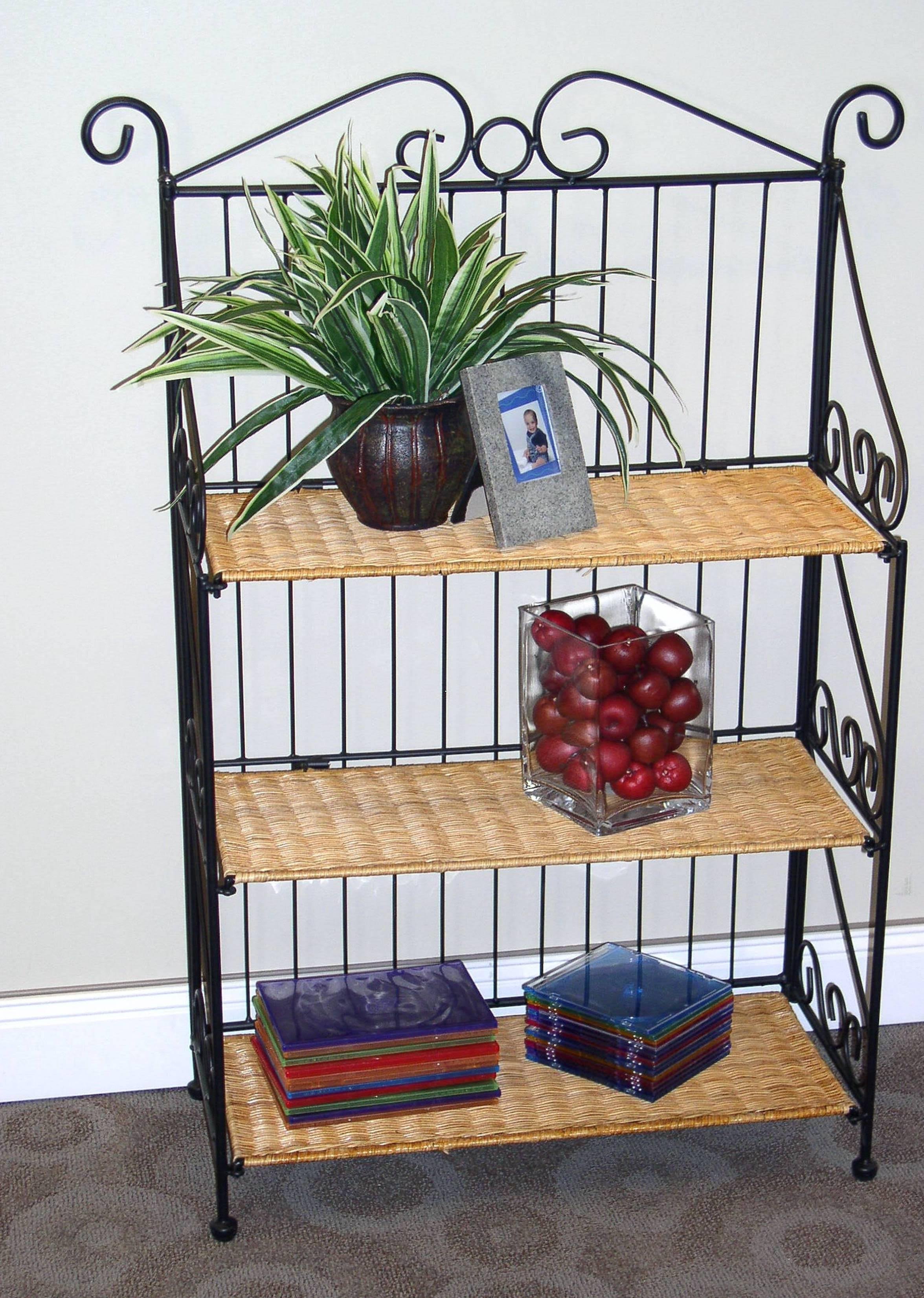 3 Tier Wicker Metal Bookcase E972696