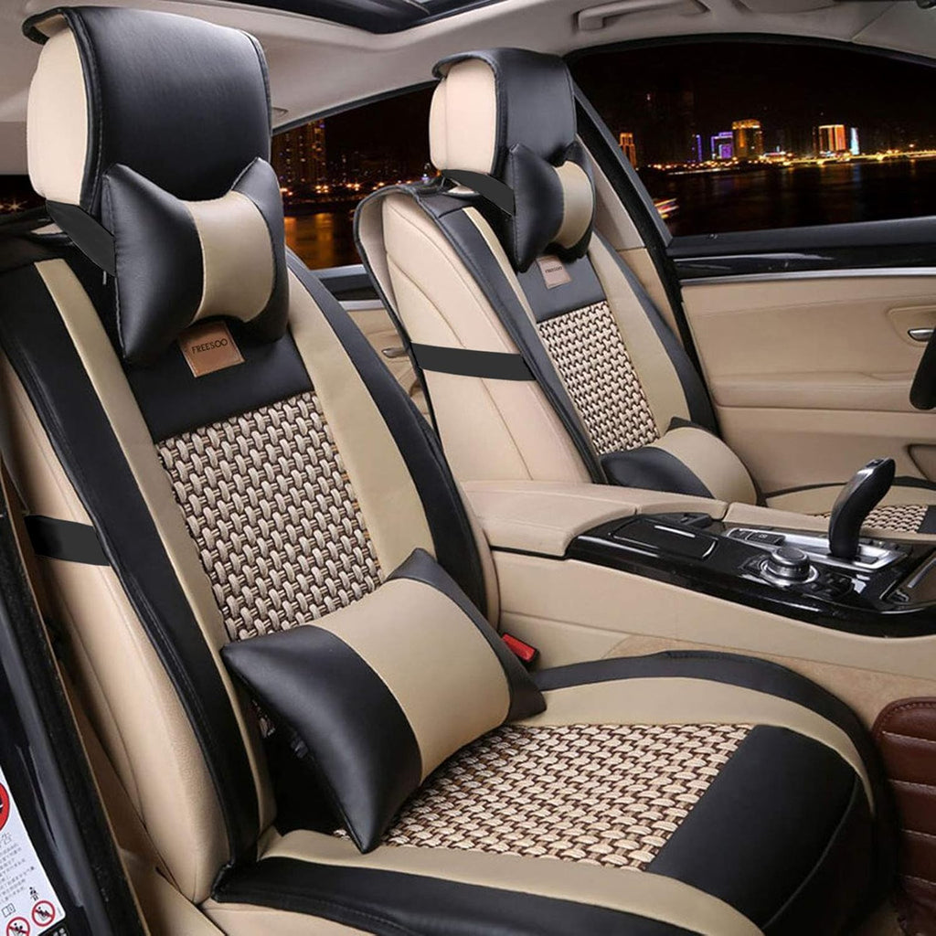 Khaki Black 2PCS Leather Car Seat Cover Y16569