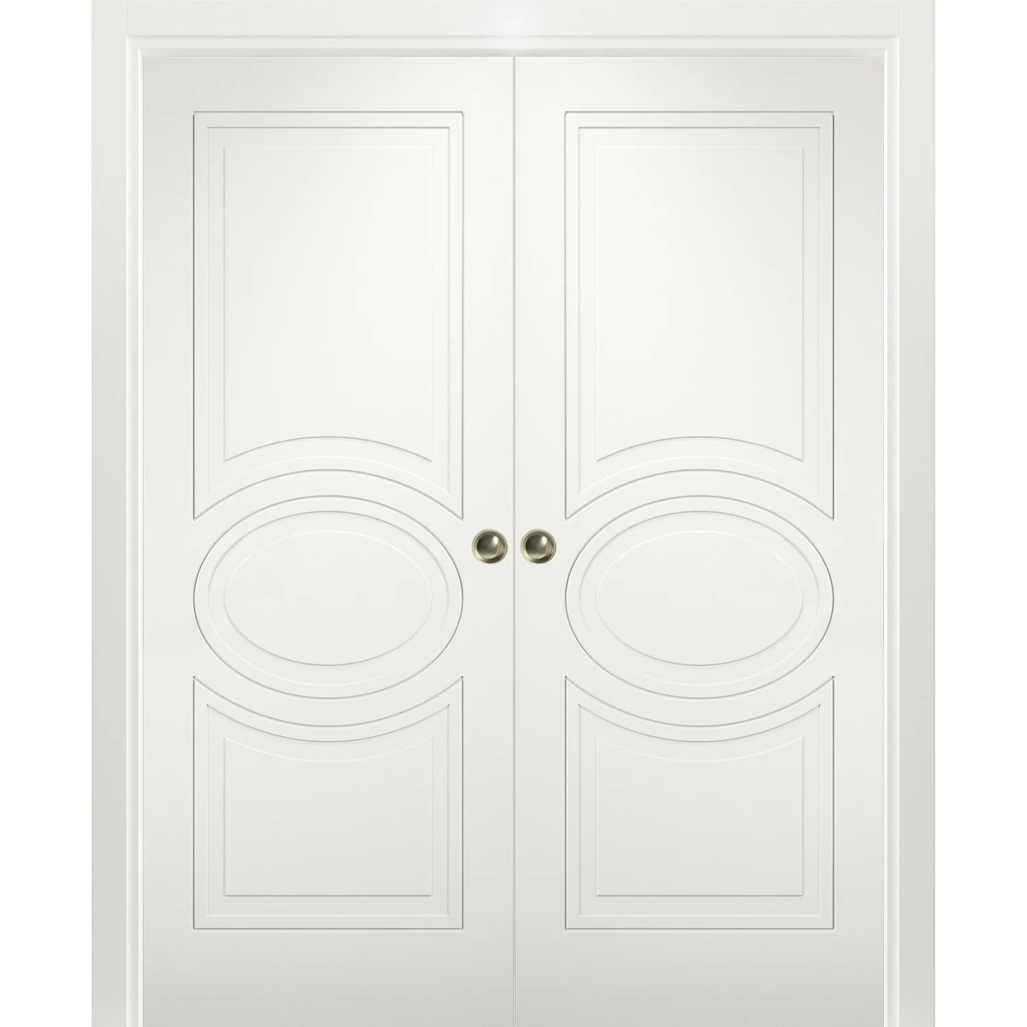 Matte White MDF Sliding French Double Pocket Doors with Kit Rail Hardware S812