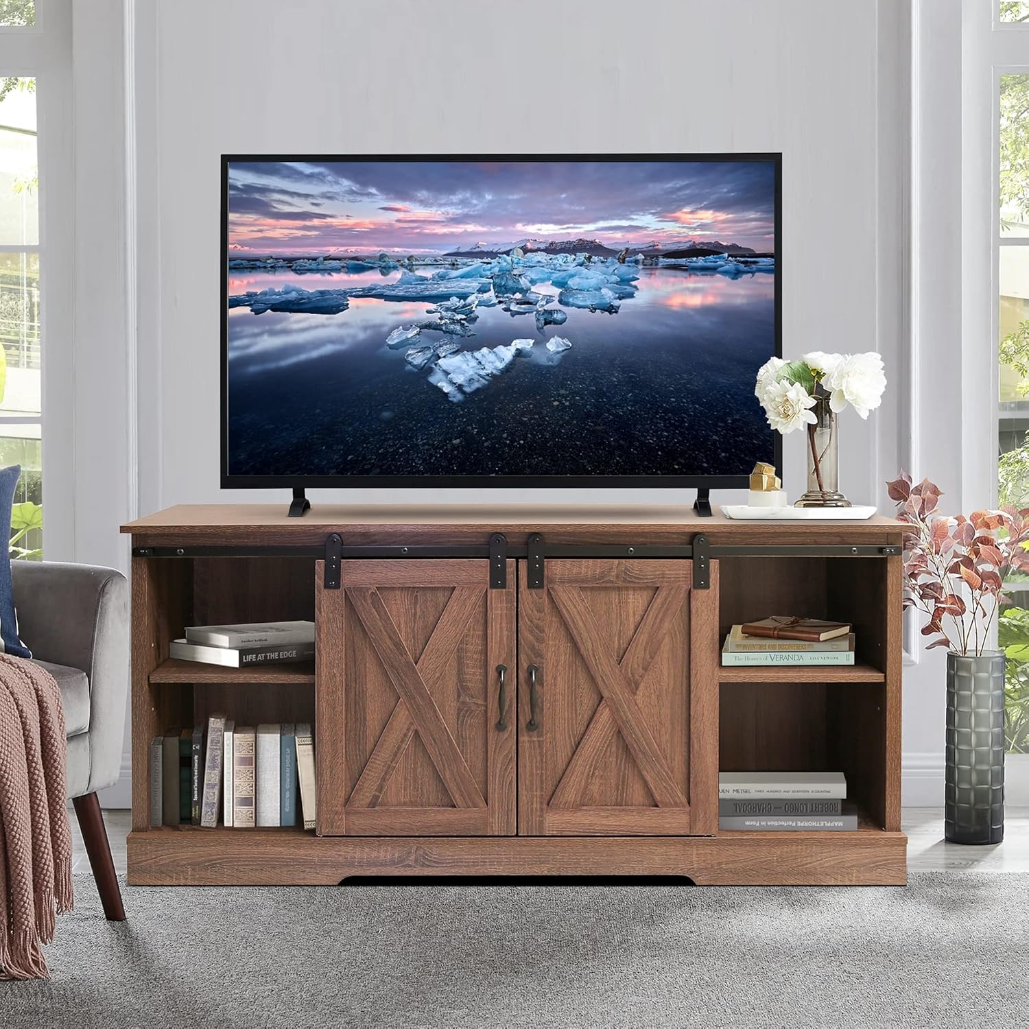 White High Gloss TV Stand with LED Lights and Storage Drawers A2873