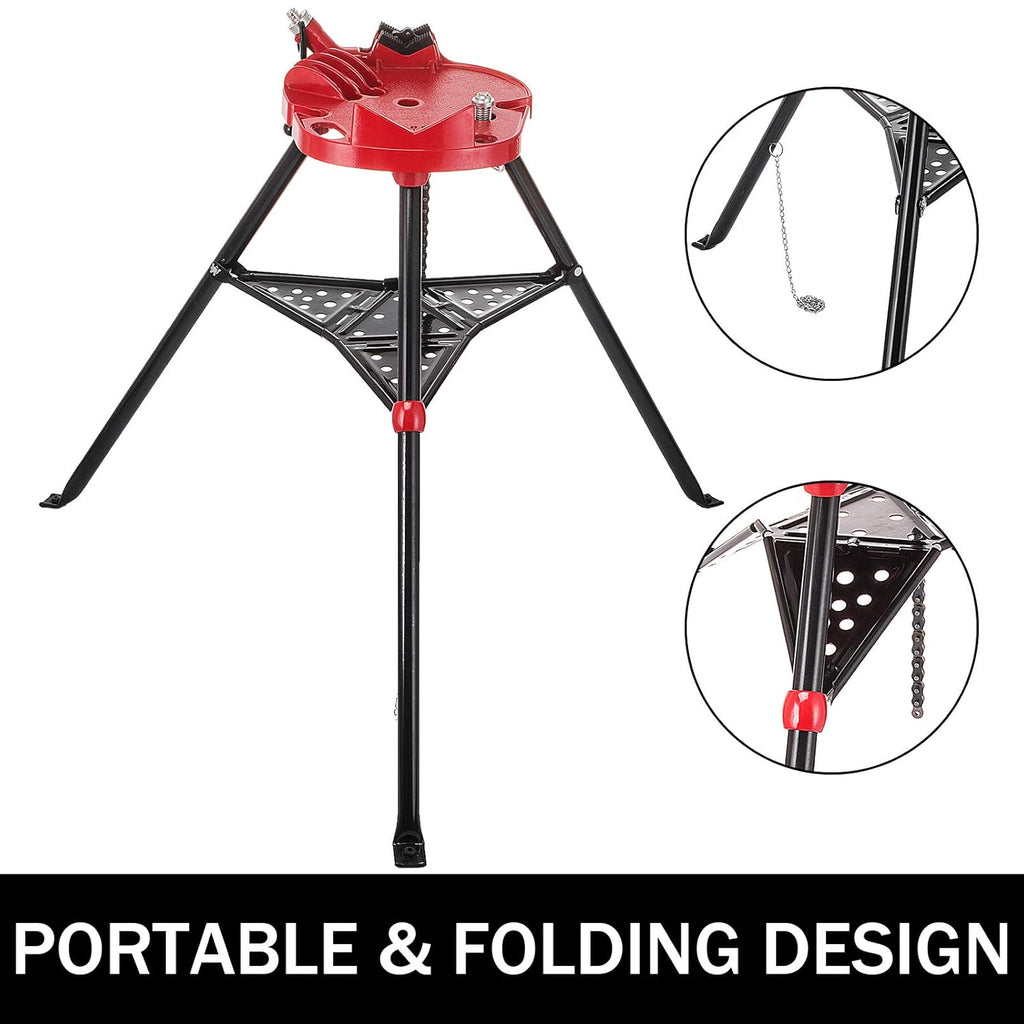 Tripod Pipe Chain Vise with Pipe Stand, Portable Foldable Steel Legs, Tool Tray F6980