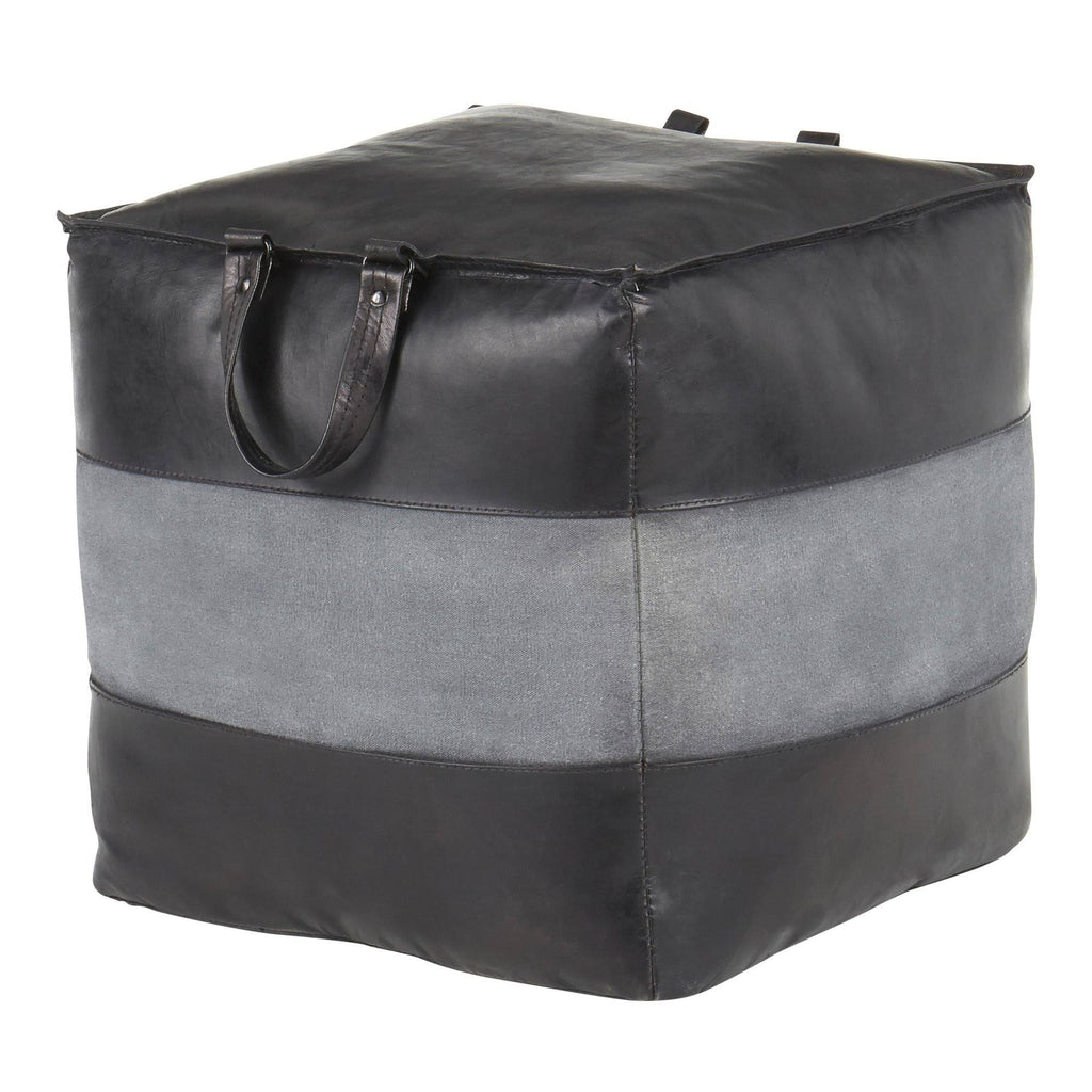 Espresso Leather Tan Canvas Pouf C56266