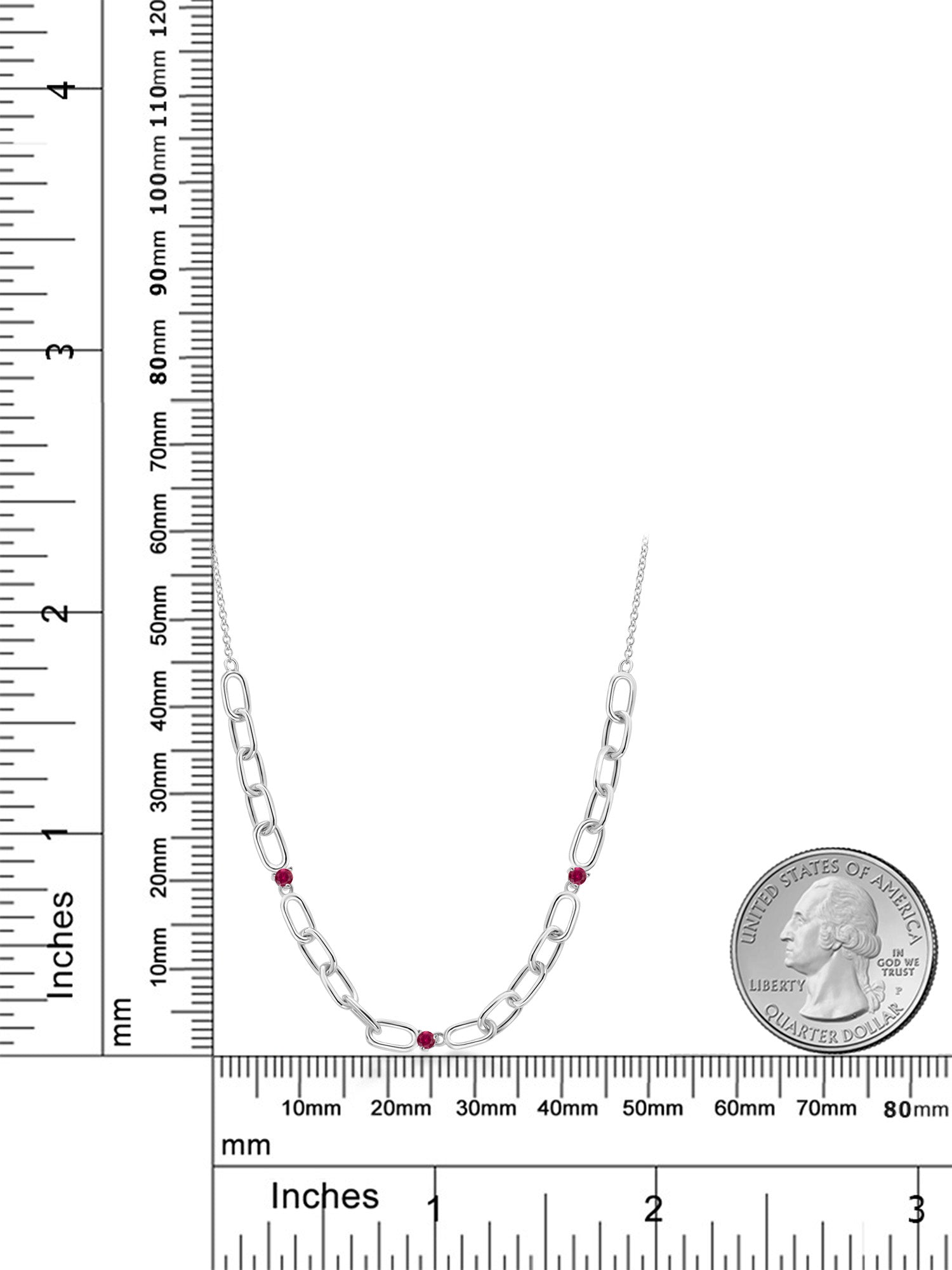 0.18 Ct Round Red Created Ruby 925 Sterling Silver Link Paperclip Chain Necklace J9299