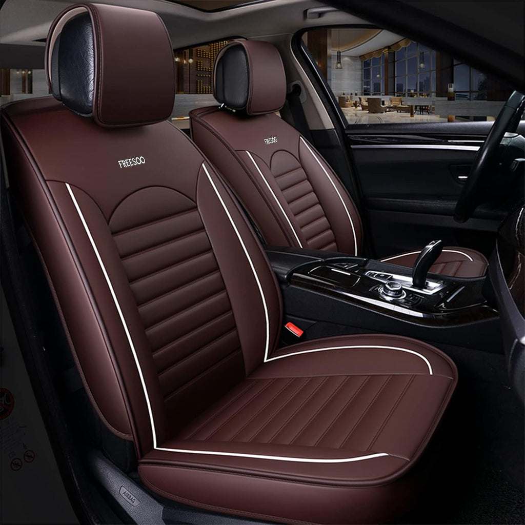 Khaki Black 2PCS Leather Car Seat Cover Y16569