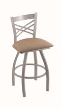 Anodized Nickel Swivel Stool with Thatch Seat D369