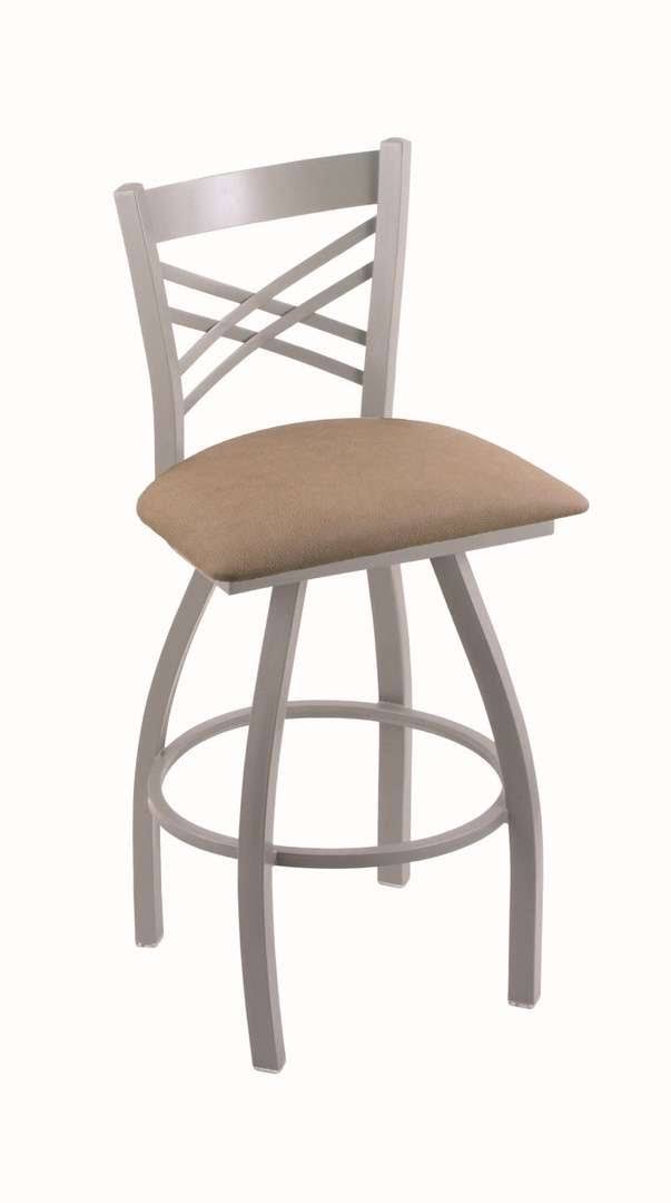 Anodized Nickel Swivel Stool with Thatch Seat D369