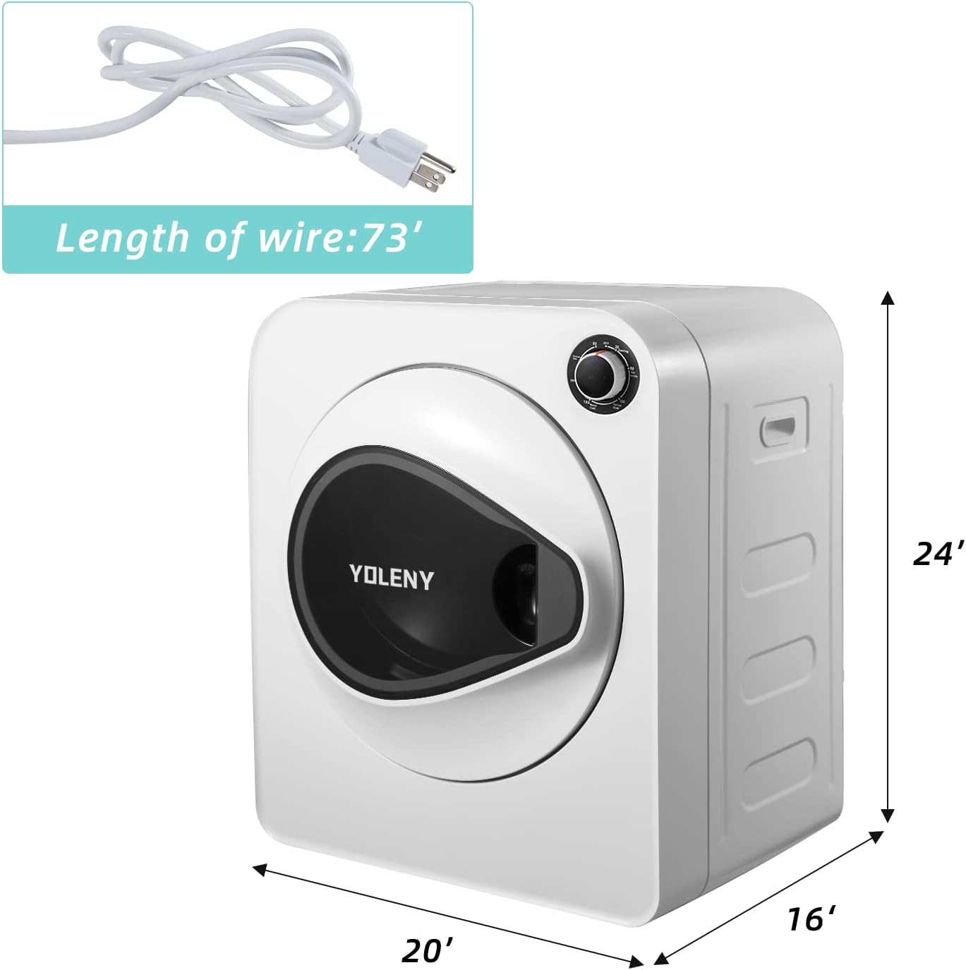 White Stainless Steel Portable Laundry Dryer, 1.6 cu.ft, 9 lbs Load Y248025