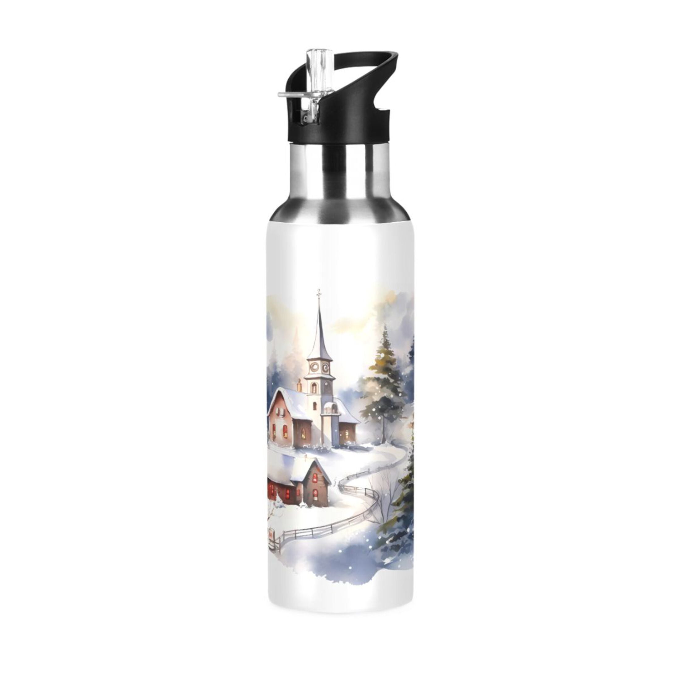 Stainless Steel Insulated Thermos Vacuum Flask Water Bottle with Straw Lid D3146