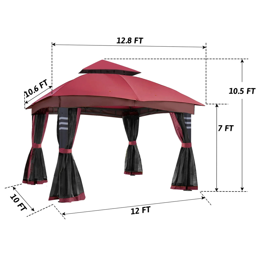 Burgundy 10x12 Gazebo Canopy with Mosquito Netting O5151