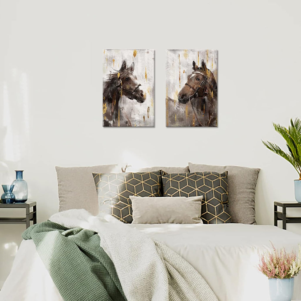 Rustic Canvas Wall Art Horse Painting Framed 16x24x2 Pieces B55394