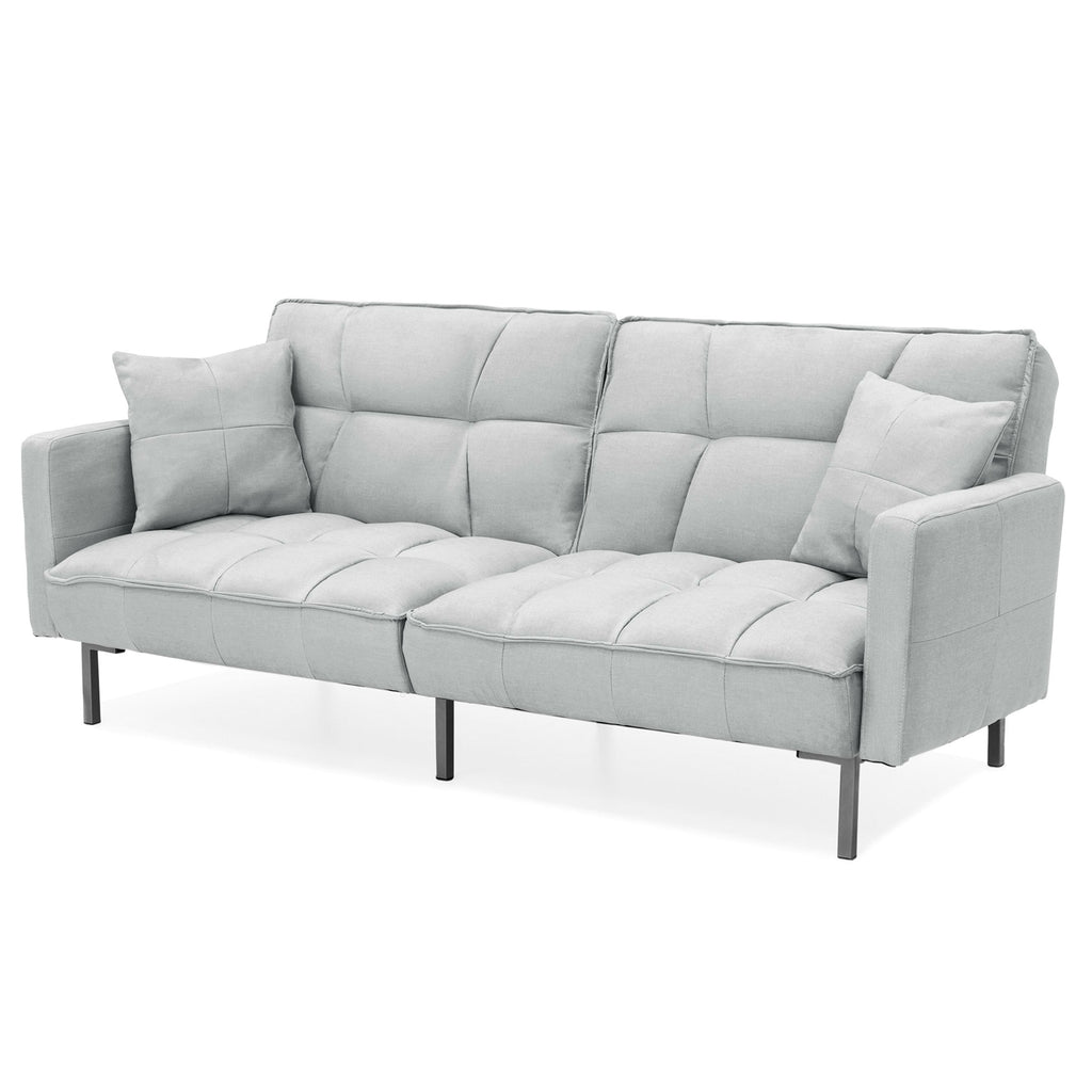 Gray Linen Convertible Futon with 2 Pillows Z403817