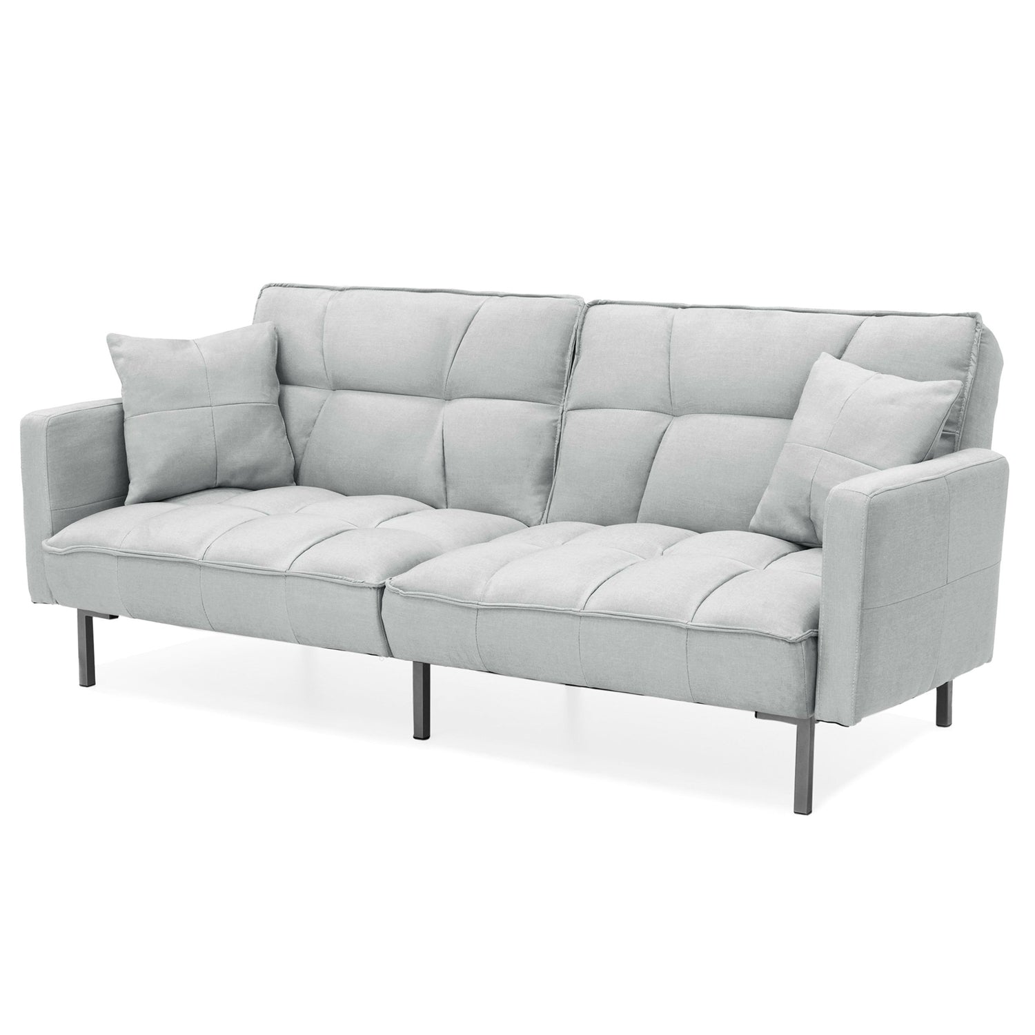 Gray Linen Convertible Futon with 2 Pillows Z403817