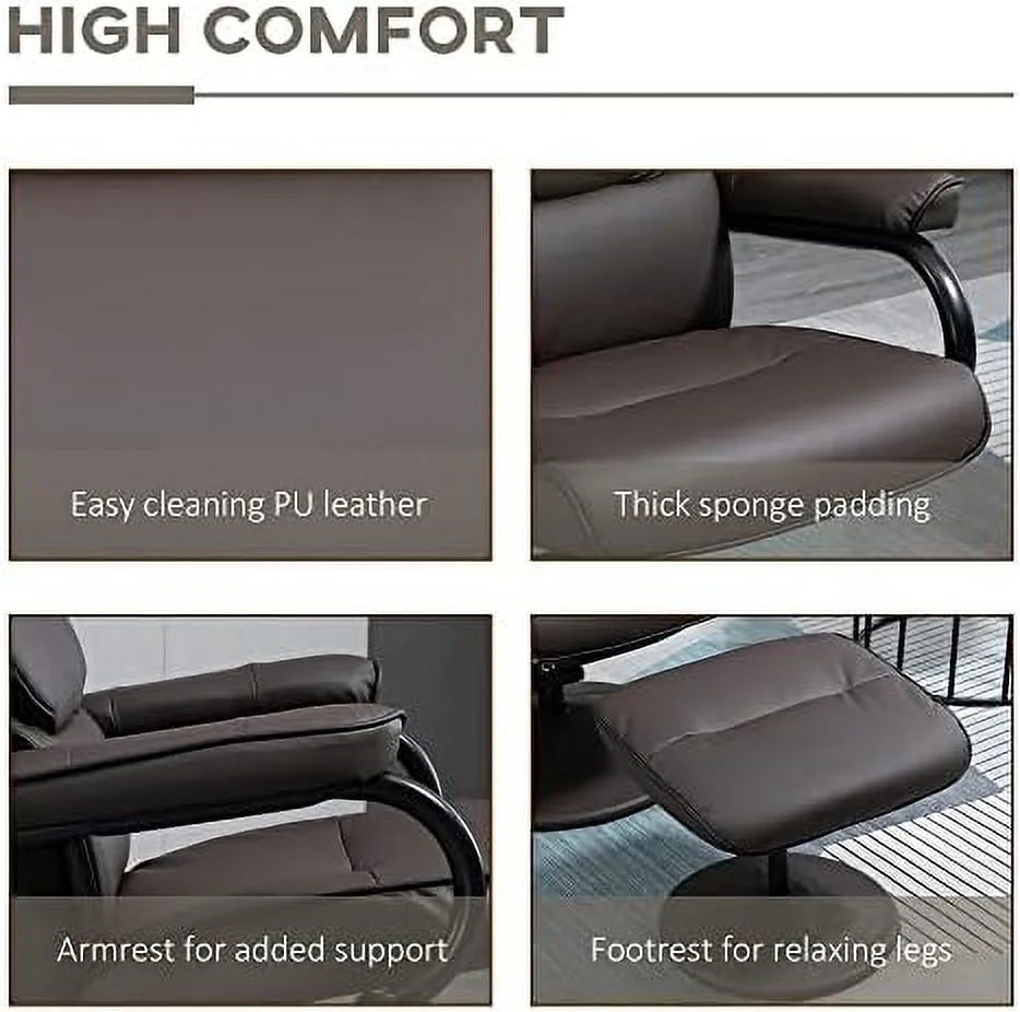 Brown PU Leather Swivel Recliner Chair with Ottoman G41339