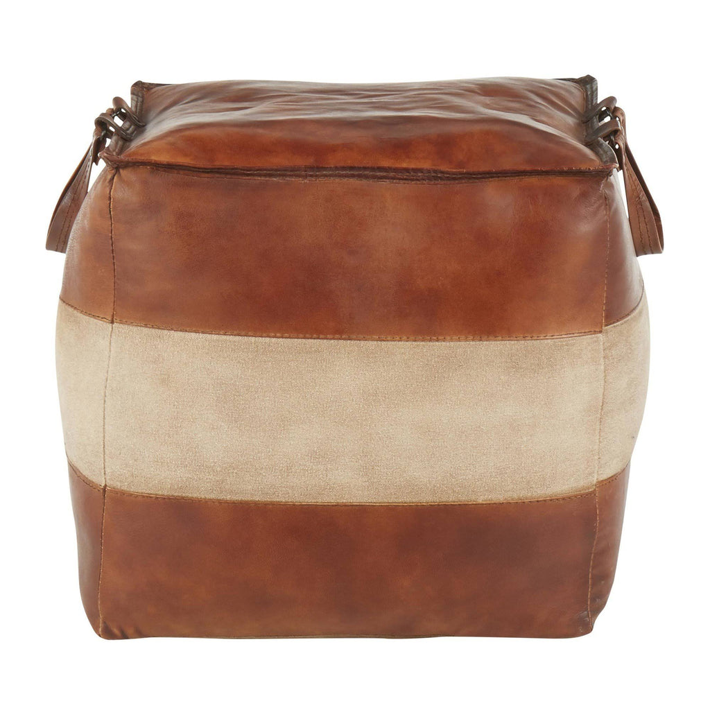 Espresso Leather Tan Canvas Pouf C56266