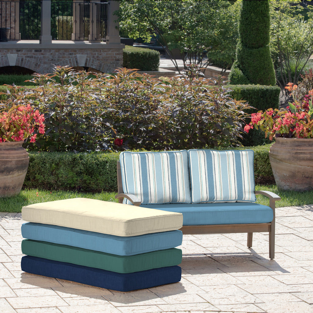 French Blue Linen Stripe Outdoor Loveseat Cushion Set J2197