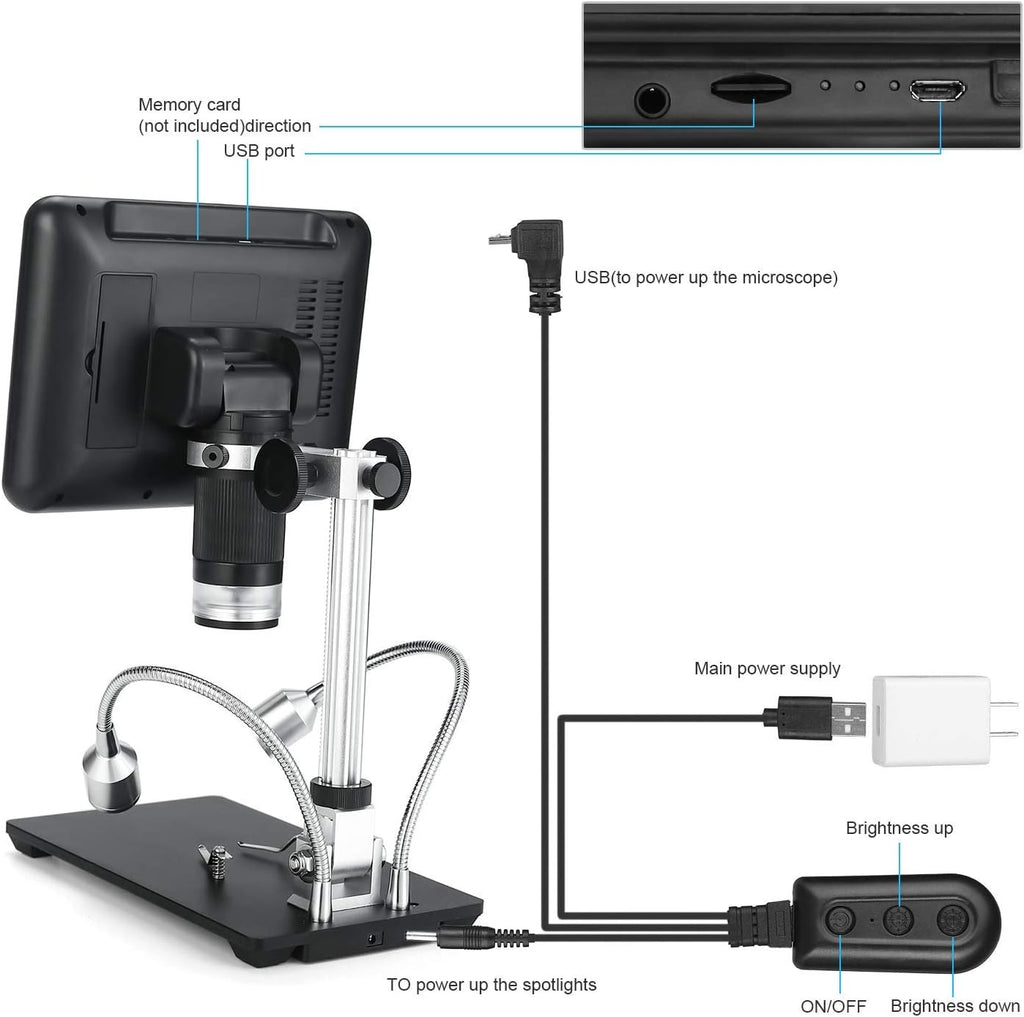 Black 7 inch LCD 1080P Digital Microscope with 200X Magnification L811929