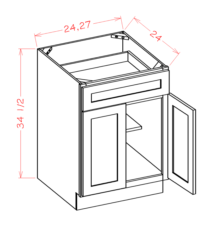 Antique White 2 Doors 1 Drawer 1 Shelf Base Cabinet High-Density Fiberboard D97447